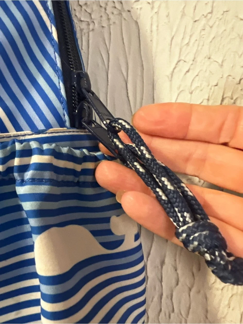 Vineyard Vines Whale Blue and White striped Backpack